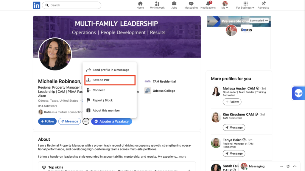Export a LinkedIn resume