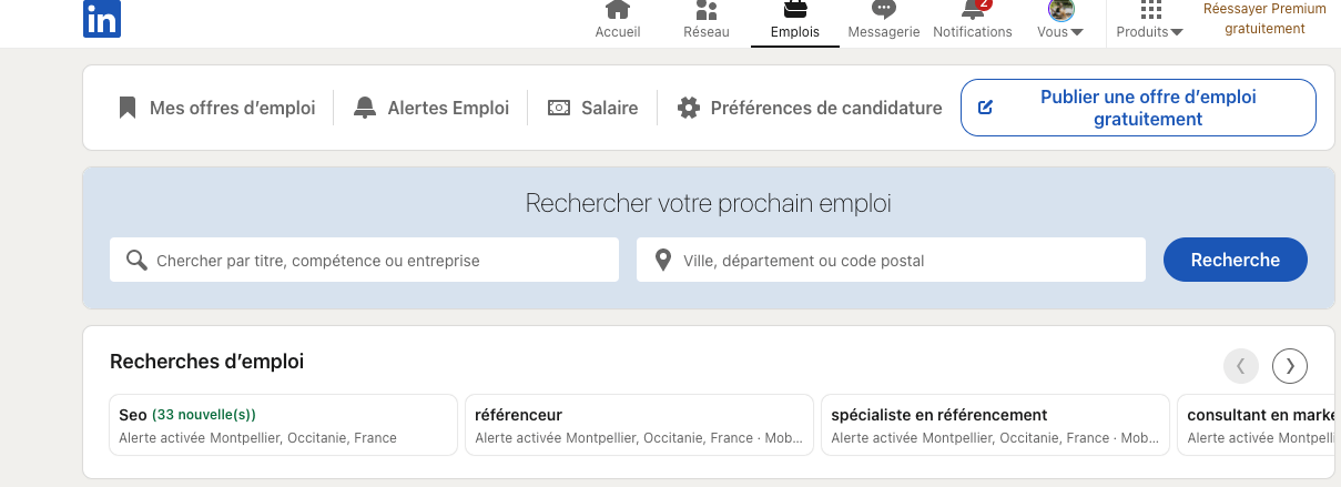 fonction recherche d'emploi LinkedIn