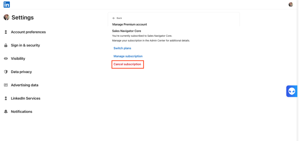 Cancel your LinkedIn Sales Navigator subscription