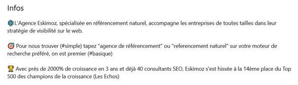 Exemple d'un bon résumé LinkedIn pour le référencement