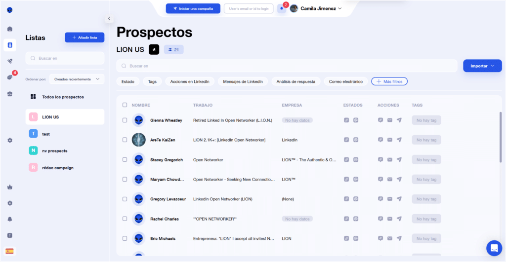 lista prospectos Waalaxy