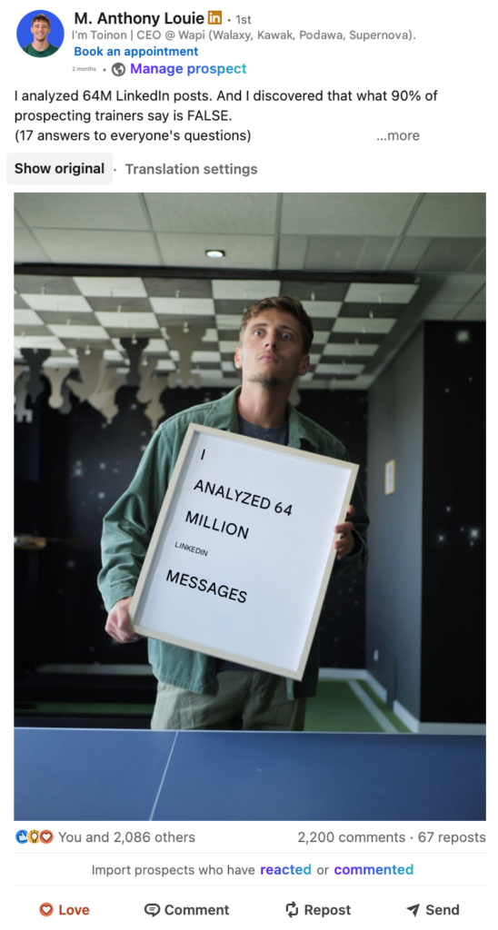 Example of an engaging LinkedIn post: Waalaxy Lead Magnet