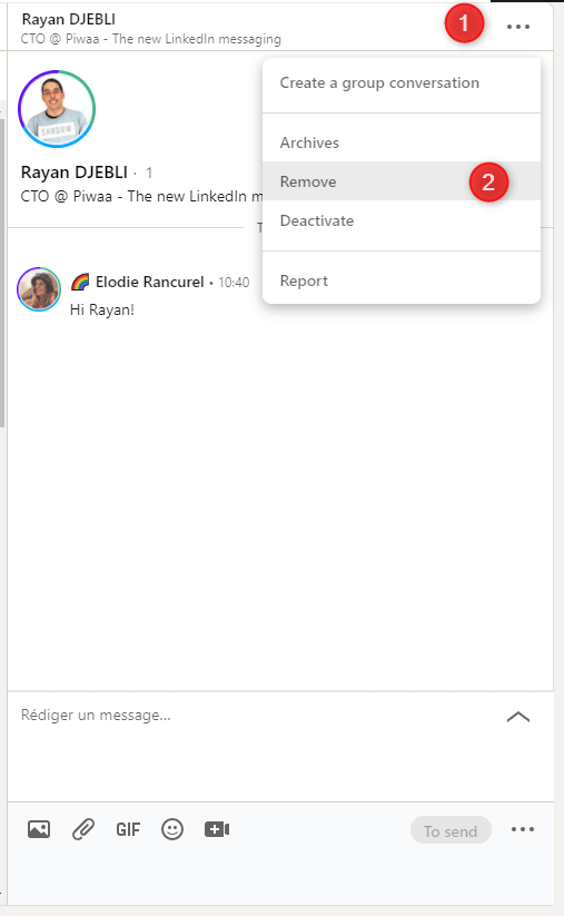 remove linkedin message