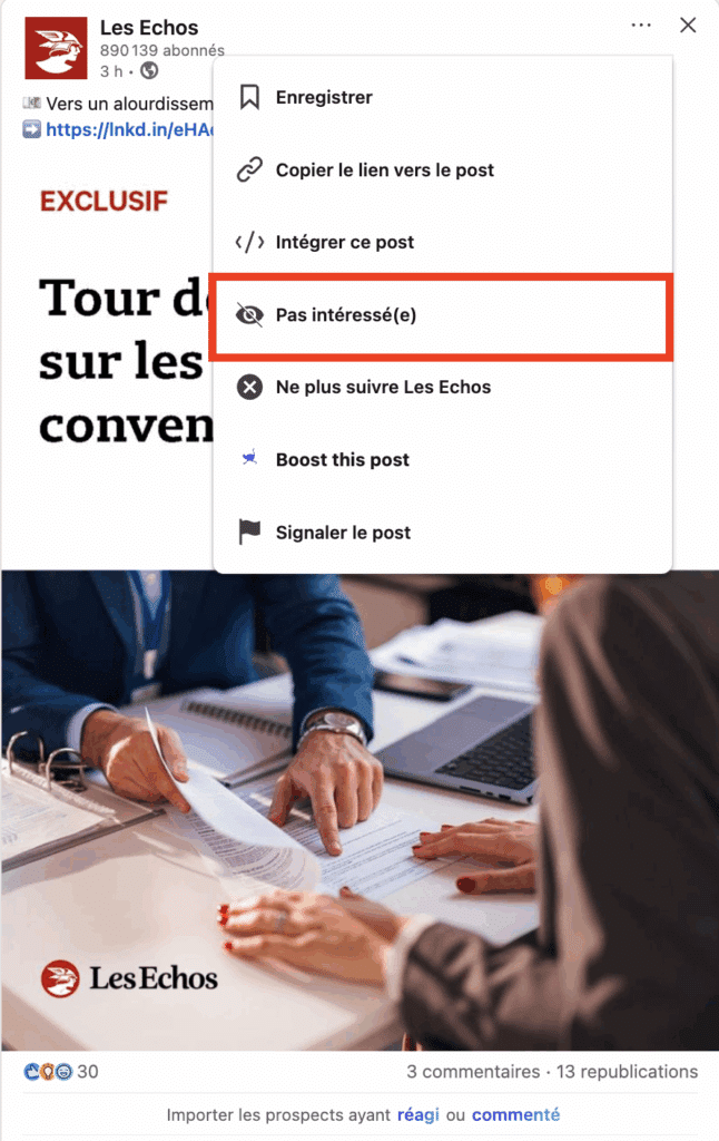 Pas intéressé(e) par un post LinkedIn