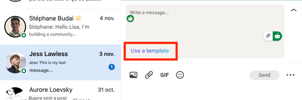 Pre-recorded LinkedIn message <strong>template</strong> in LinkedIn Inbox.