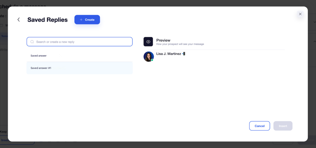 Pre-recorded response templates for LinkedIn messages in Waalaxy. 