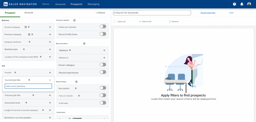 Filter your prospects with Sales Navigator.