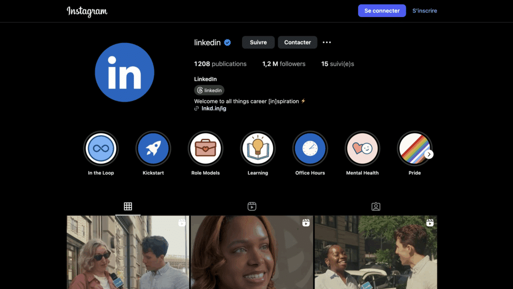 Contacter LinkedIn sur Instagram