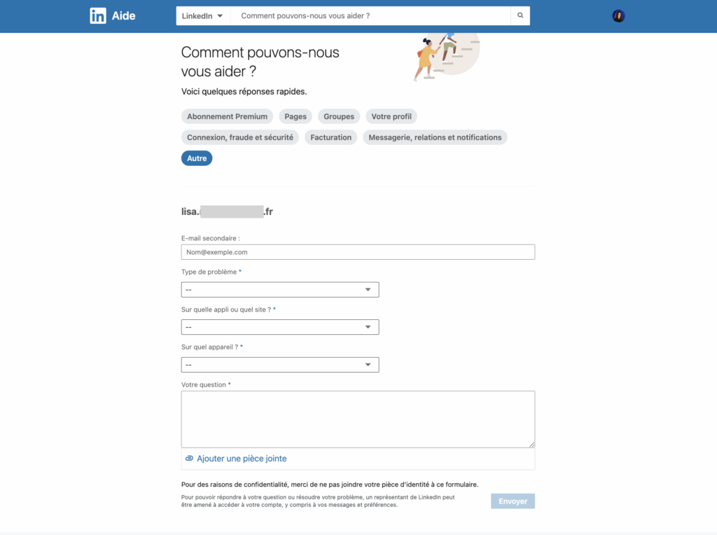 Contacter LinkedIn via un formulaire LinkedIn Help