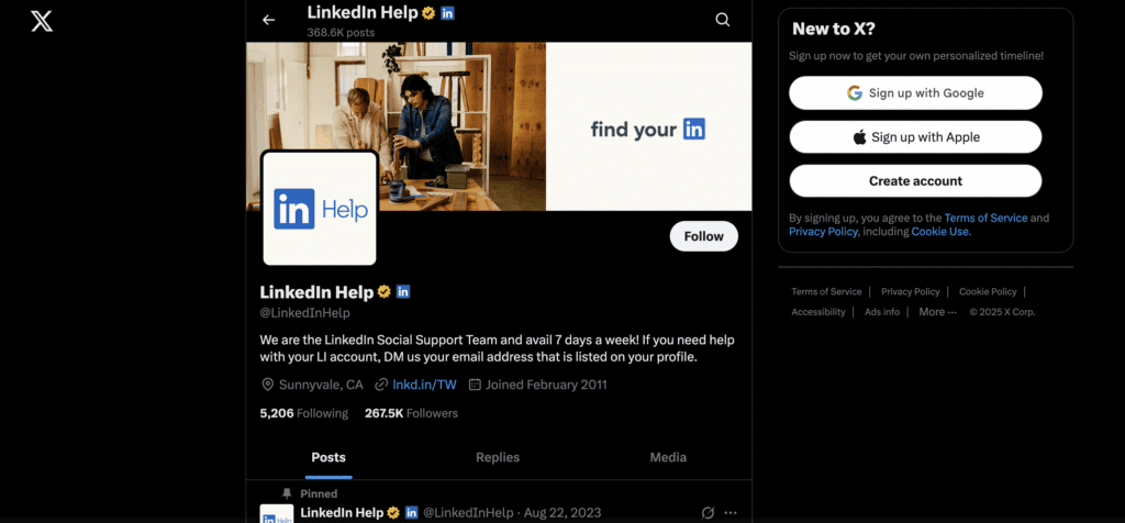 Contact LinkedIn on X (Twitter)