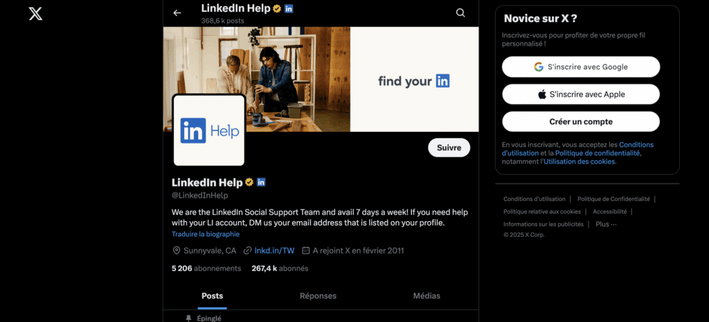 Contacter LinkedIn sur X (Twitter)