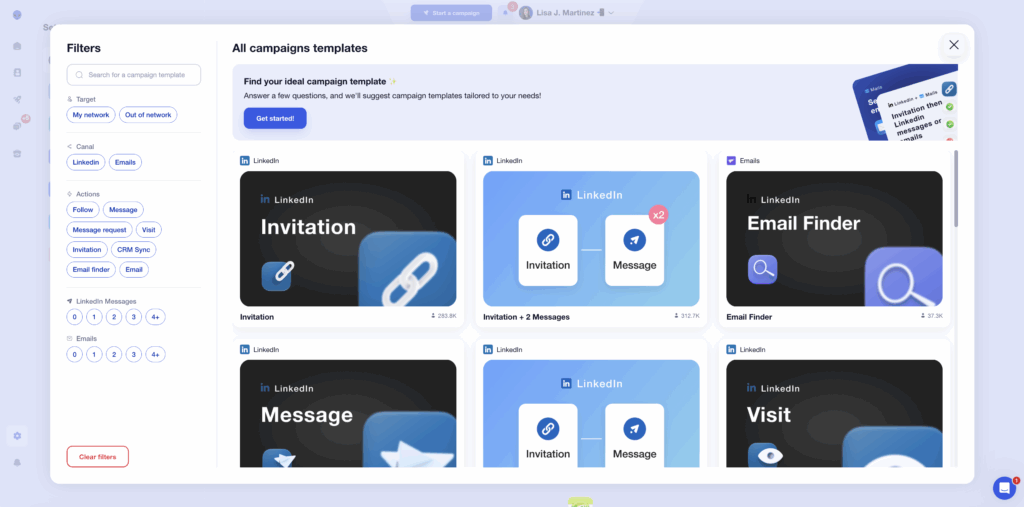 Library of scenarios and multi-channel prospecting campaigns with Waalaxy.