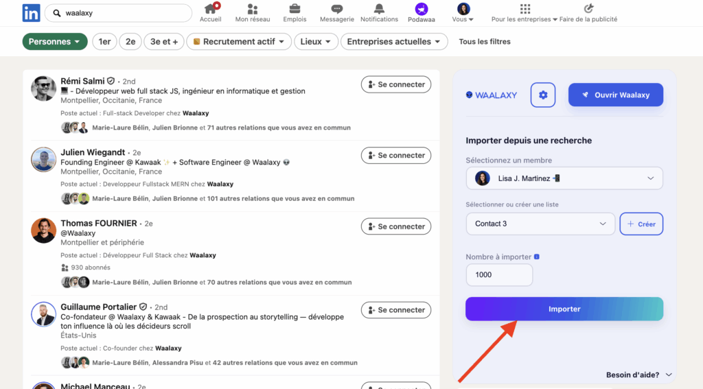 exemple message linkedin via waalaxy