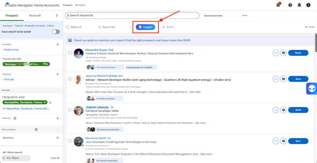 Auto-import Sales Navigator Waalaxy