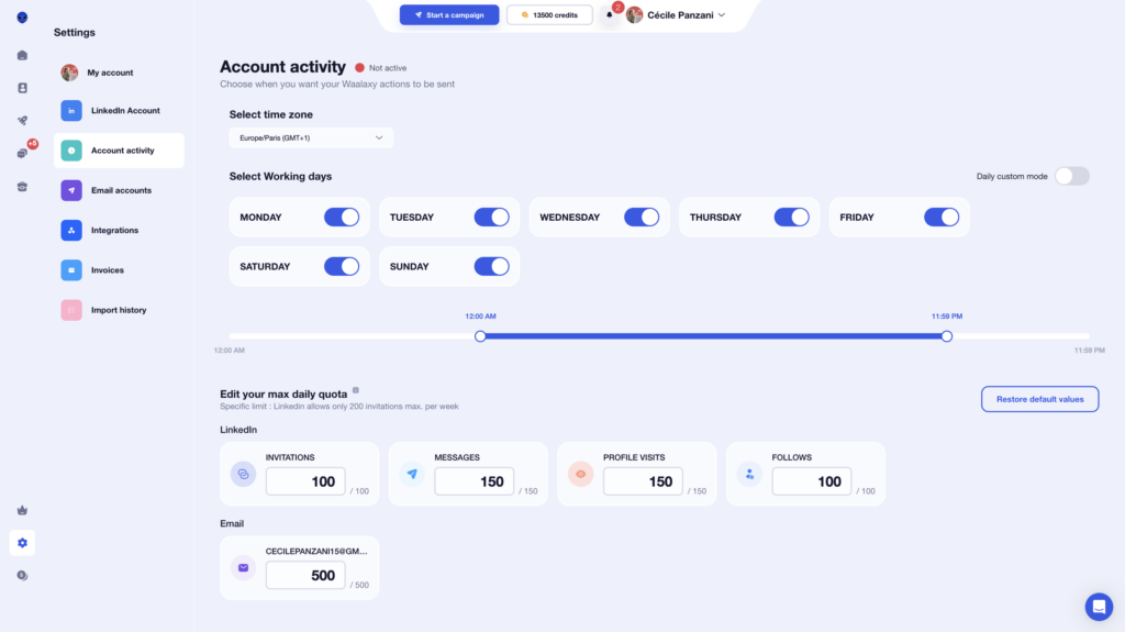 Waalaxy Account Activity 