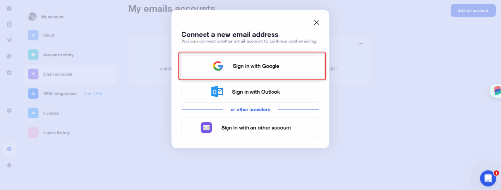 sincronizar o Waalaxy com o gmail