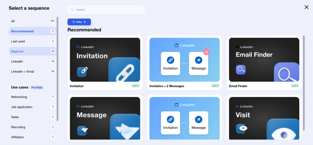 Marketing funnel sequence with Waalaxy.