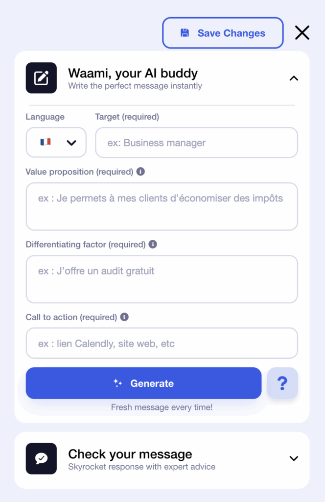 Write a personalized message on Waalaxy with Waami.