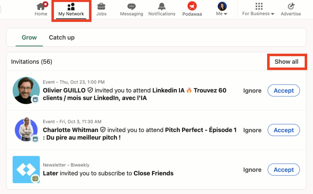 Access sent/pending LinkedIn automated LinkedIn connections