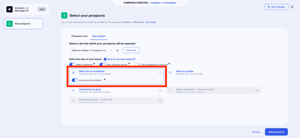 LinkedIn Automated Connections messages to people who have sent you an invitation