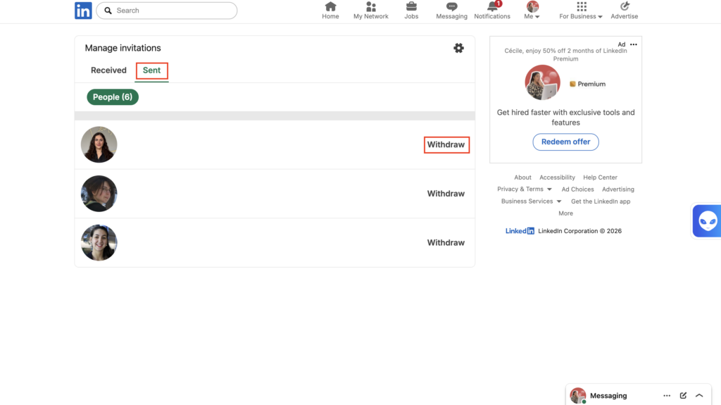 Withdraw an automatic LinkedIn invitation