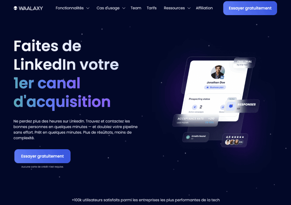 Waalaxy para automatizar mensagens de agradecimento
