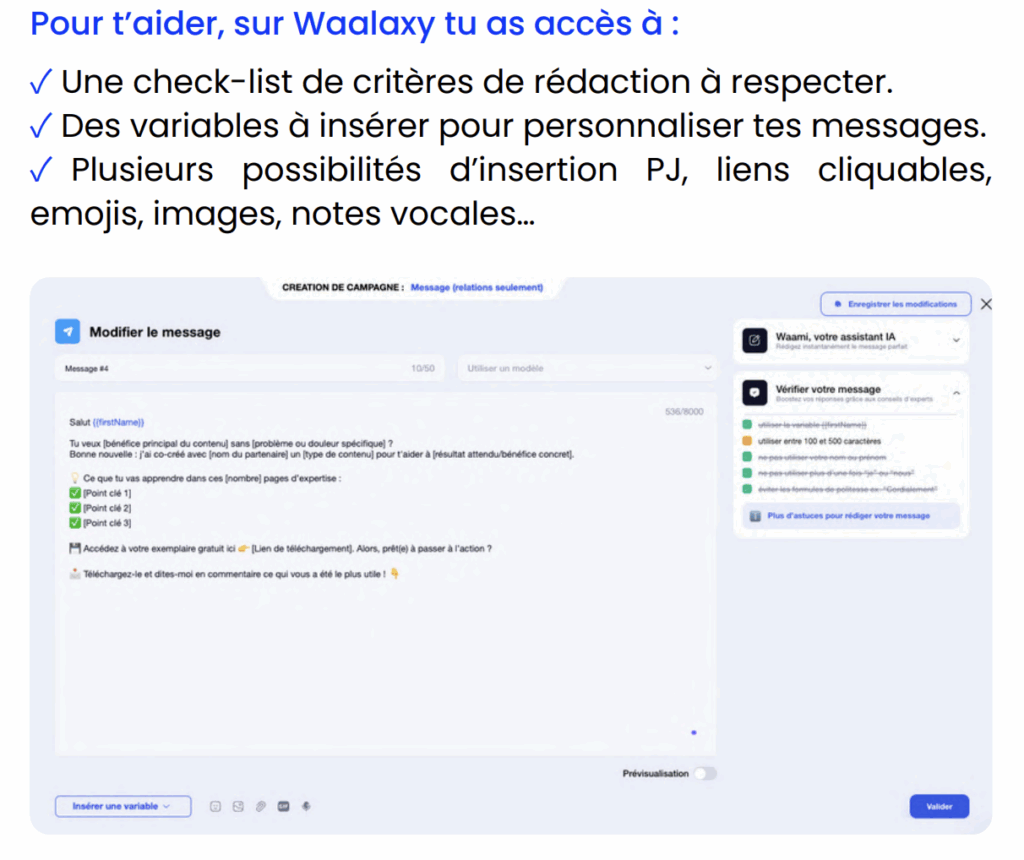 Waalaxy pour écrire un message