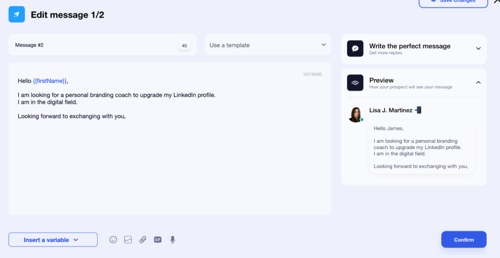 Write a personalized message on Waalaxy.