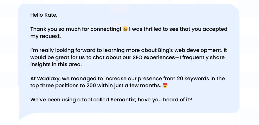 LinkedIn thank-you message after accepting an invitation.