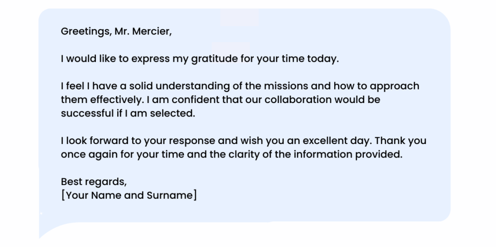 LinkedIn thank-you message after a job interview: example 2.