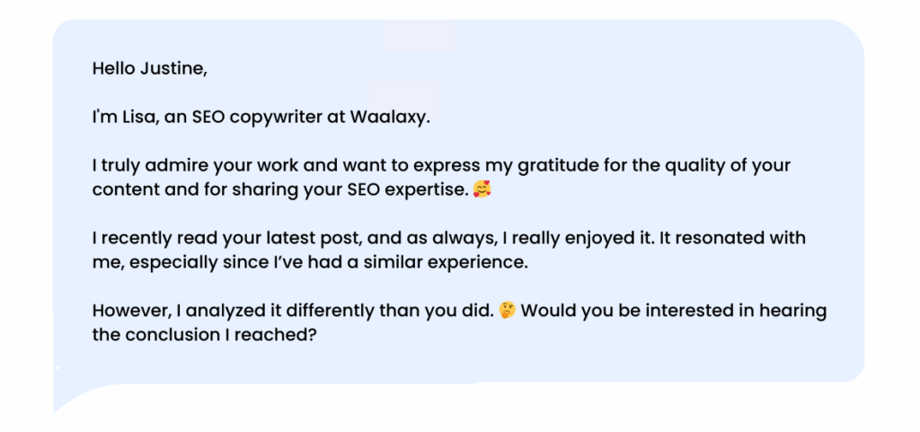 LinkedIn thank-you message after reading relevant content on LinkedIn.