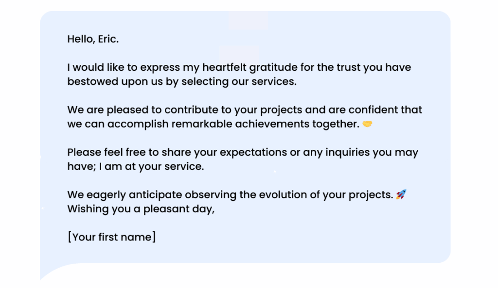 LinkedIn thank-you message after converting a new prospect.
