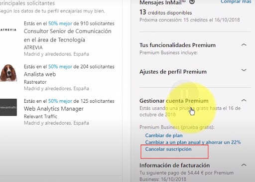 cancelar la suscripción a LinkedIn Premium