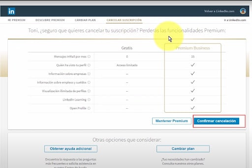 cancelar la suscripción a LinkedIn Premium