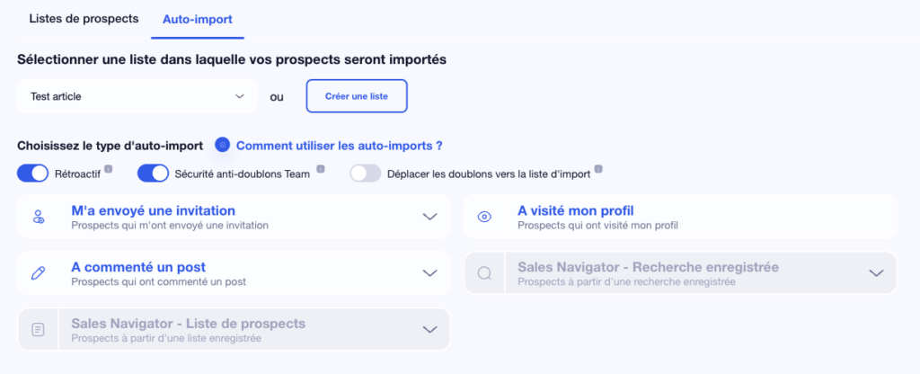 scraper des profils LinkedIn auto import interface