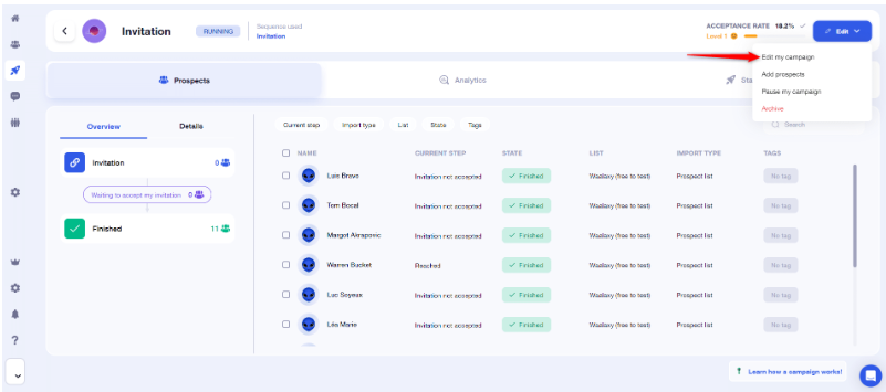 waalaxy campaign edit your campaign