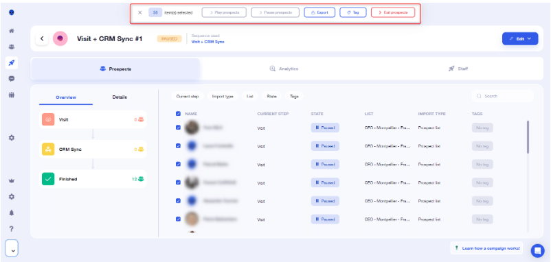 waalaxy campaign how to stop, start ou kick prospects from a campaign