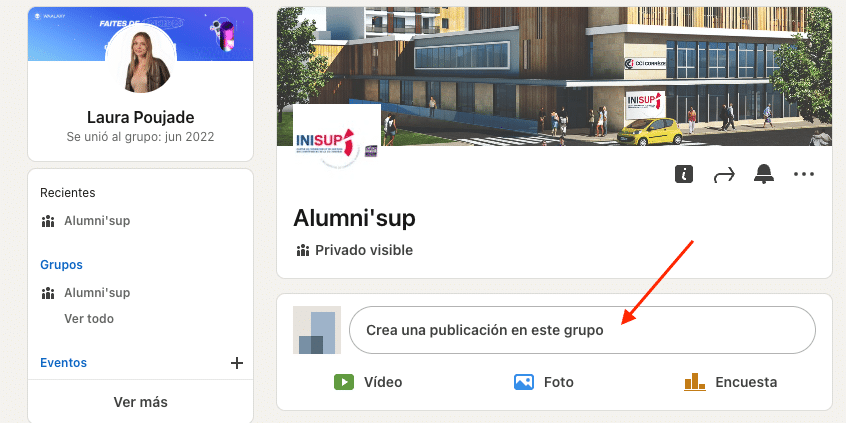 Crear una publicacion en un grupo de linkedin