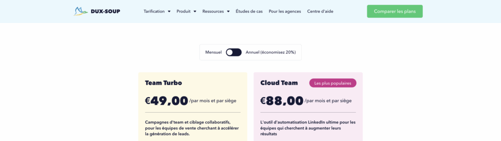 Duxsoup prix équipe