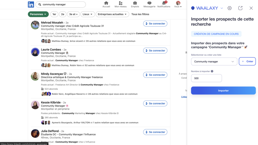 importe prospect depuis LinkedIn sur Waalaxy