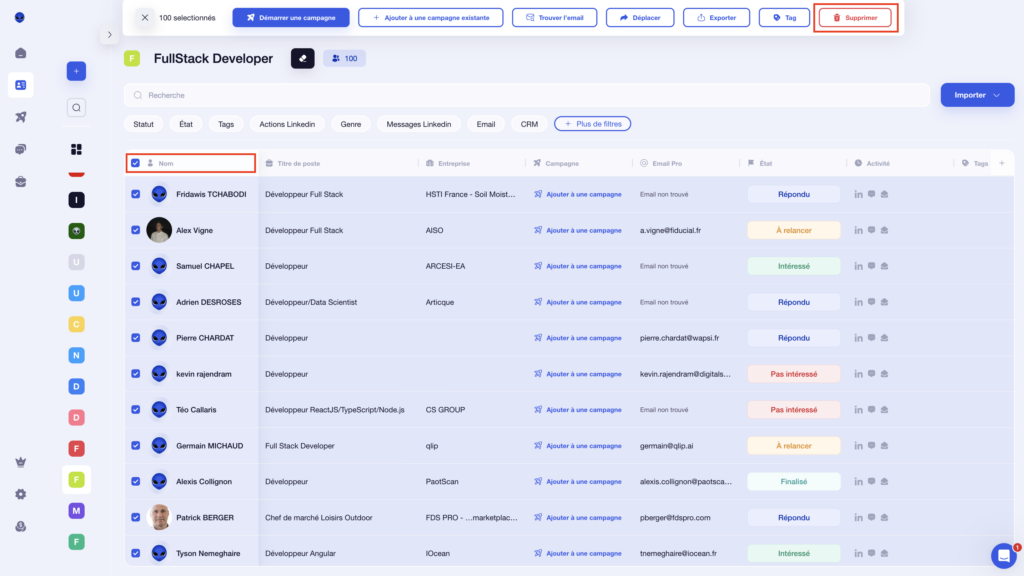 supprimer une liste de prospects avec Waalaxy