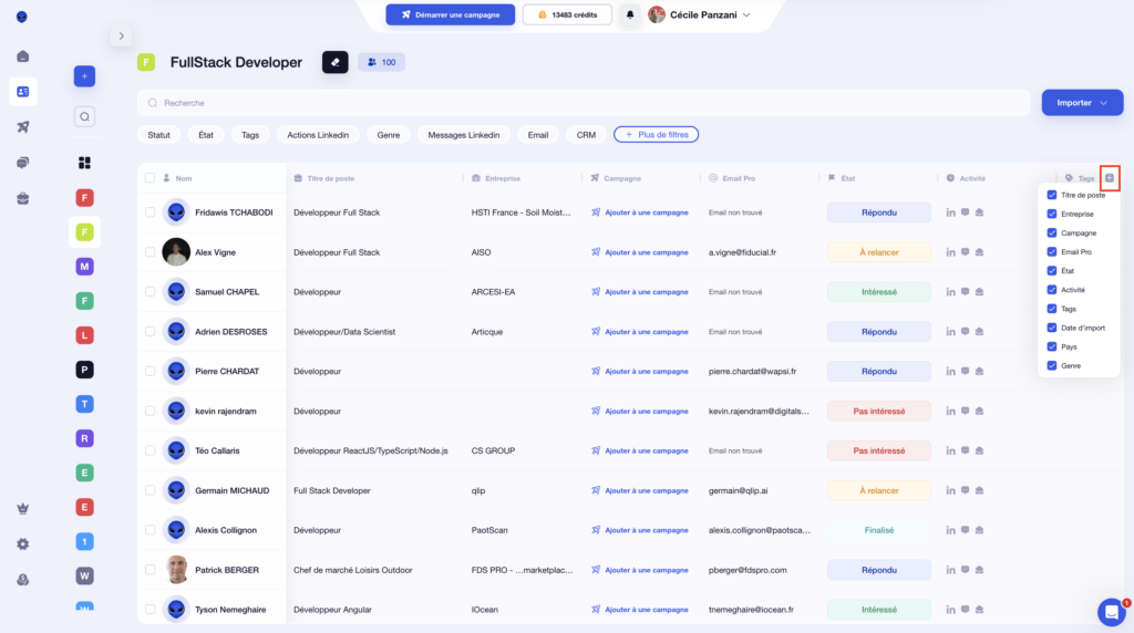 personnaliser son tableau de bord Waalaxy