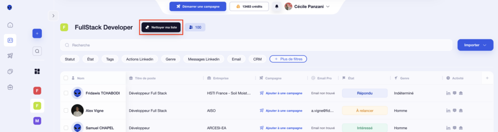 Nettoyer ma liste avec waalaxy