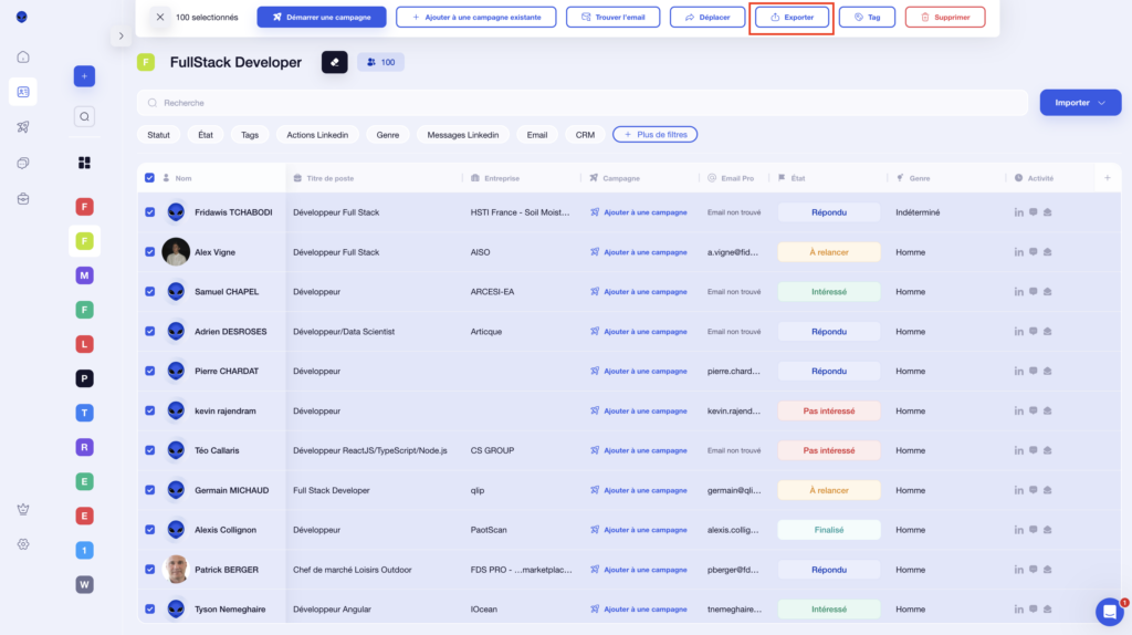 Exporter sa liste de prospect avec Waalaxy