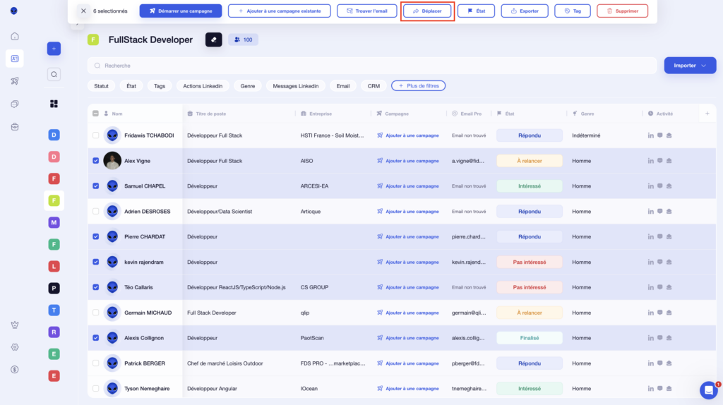 transférer une liste à une autre 