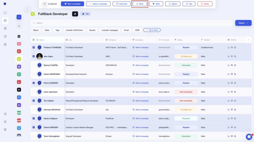 Transfer a list to another 
