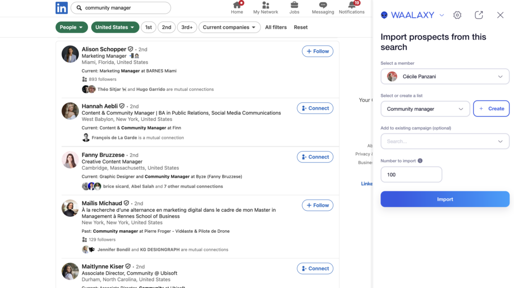 Import leads from LinkedIn to Waalaxy