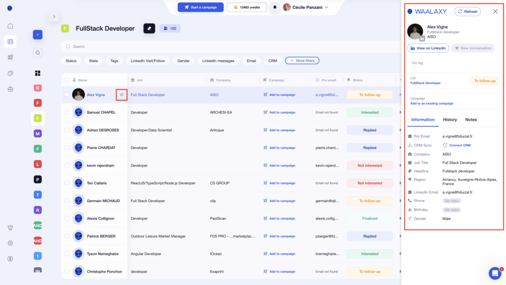 Edit a prospect's data with Waalaxy 