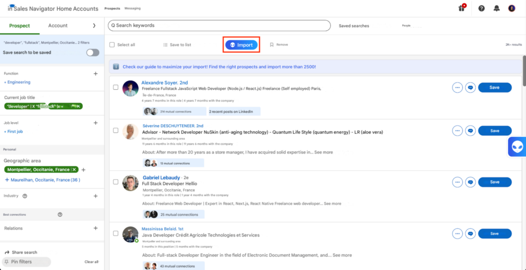 Export a list of leads from Sales Navigator