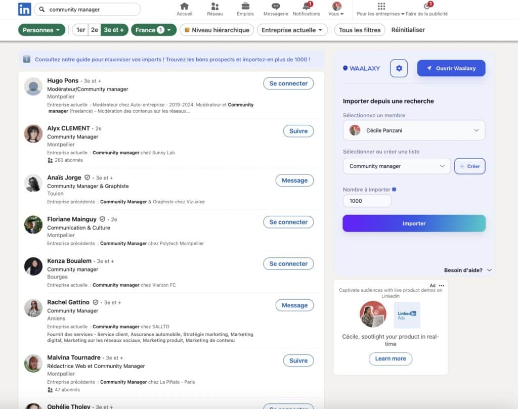 Importé ses prospects dans waalaxy